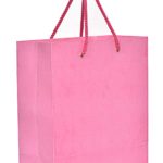 Plain pink color paper carry bag with red color dori handle.
